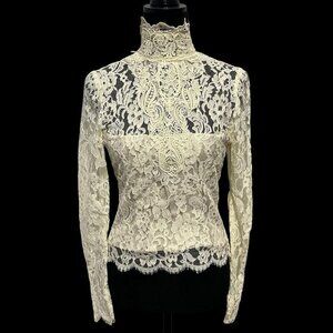 Jessica McClintock Lace Embroidered Long Sleeve Top Button Down Back Vintage